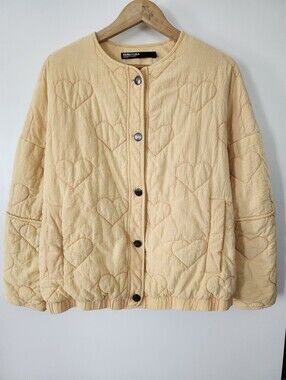 BIMBA Y LOLA Heart Quilted Coquette Grandmacore Cozy Jacket Pastel Yellow M/L